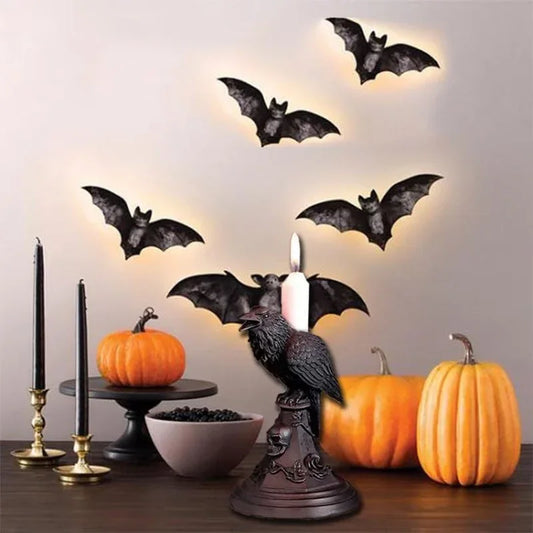 Gothic Crow Candle Holder – Retro Black Owl Candlestick Sculpture for Halloween & Home Décor